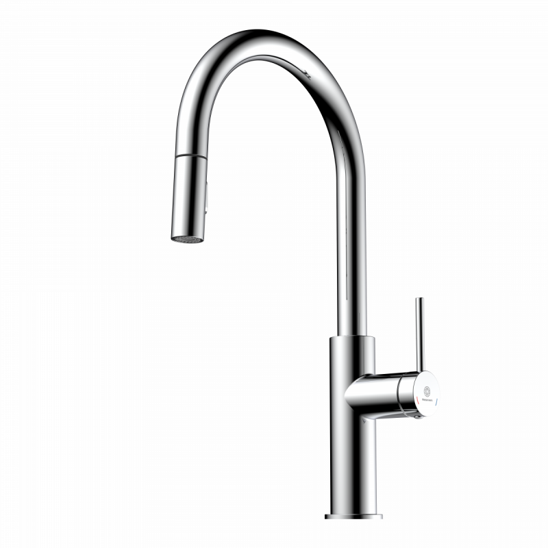 Rana Sphere, Kitchen faucet with arched spout and pull-down spray in chrome