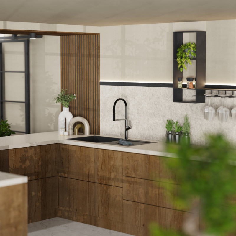 Atik, Kitchen faucet semi-pro with pull-down soft-touch hose in matte graphite