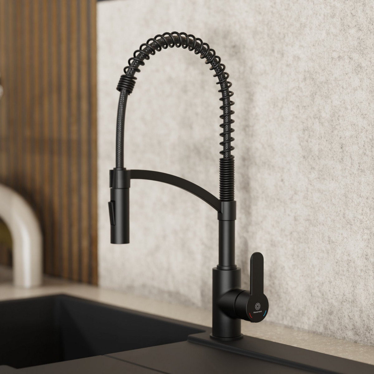Felis Semi-Pro, Kitchen faucet semi-pro with pull-down spiral spring in matte black Felis Semi-Pro, Kitchen faucet semi-pro with pull-down spiral spring in matte black