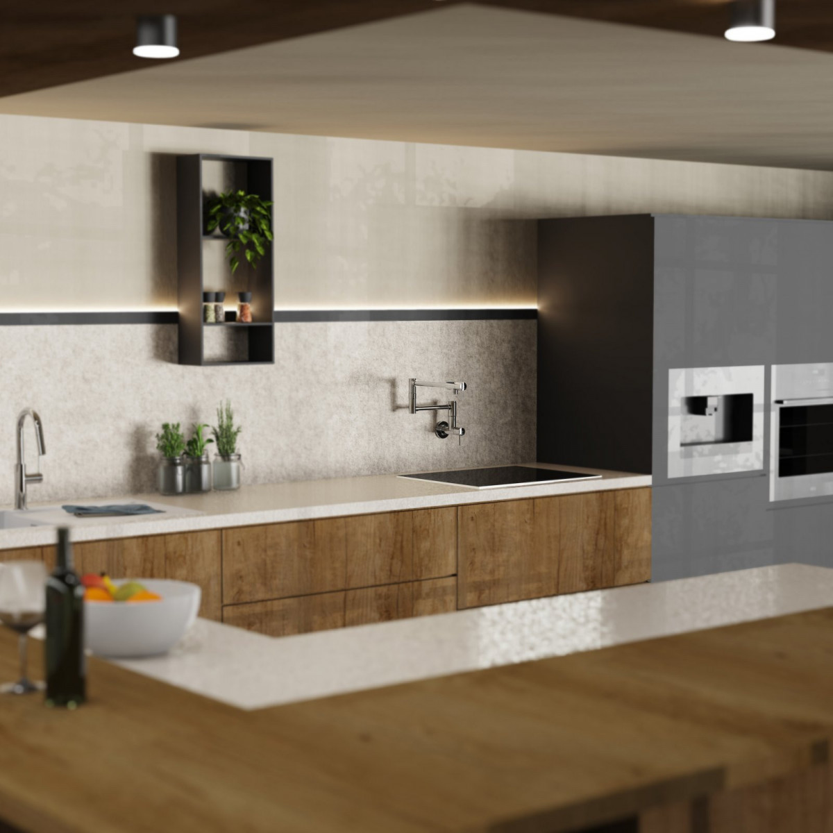 Pot Filler, wall-mounted articulated mixer tap for the kitchen in chrome