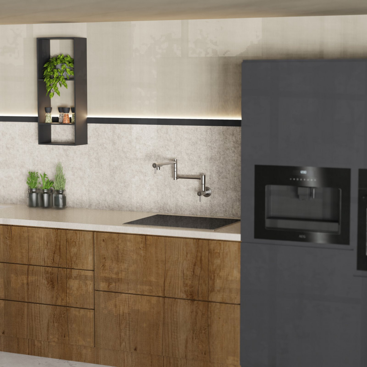 Pot Filler, wall-mounted articulated mixer tap for the kitchen in brushed nickel