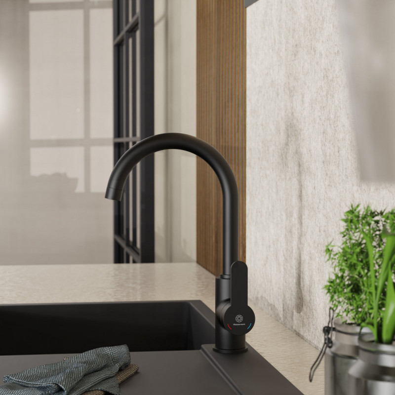 Felis Bar, Kitchen faucet with arched spout in matte black