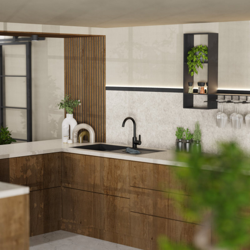 Felis Bar, Kitchen faucet with arched spout in matte black