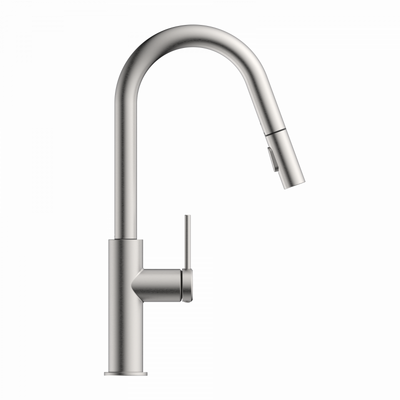 Rana Curve, Kitchen faucet with curved spout and pull-down spray in brushed nickel