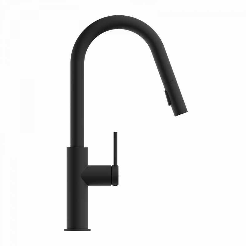 Rana Curve, Kitchen faucet with curved spout and pull-down spray in matte black