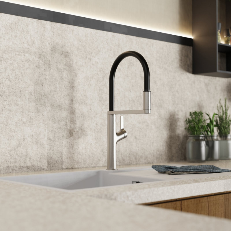 Atik, Kitchen faucet semi-pro with pull-down soft-touch hose in brushed nickel