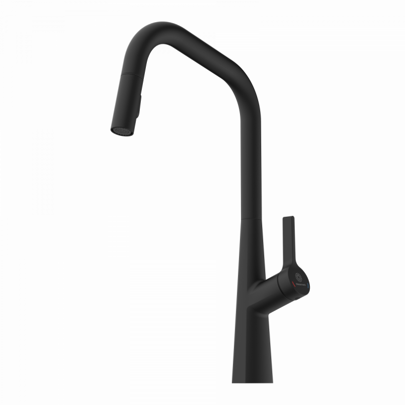 Keid Edge, Kitchen faucet with edged spout and pull-down spray in matte black