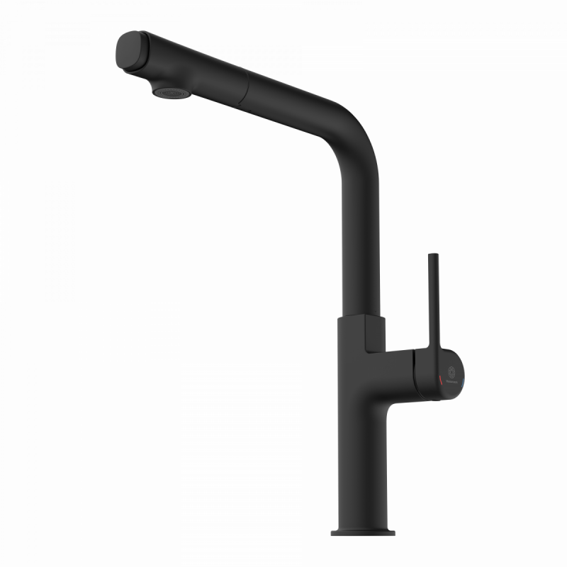 Polis, Kitchen faucet with straight spout and pull-out spray in matte black