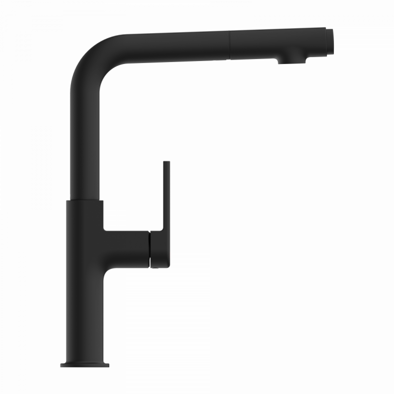 Polis, Kitchen faucet with straight spout and pull-out spray in matte black