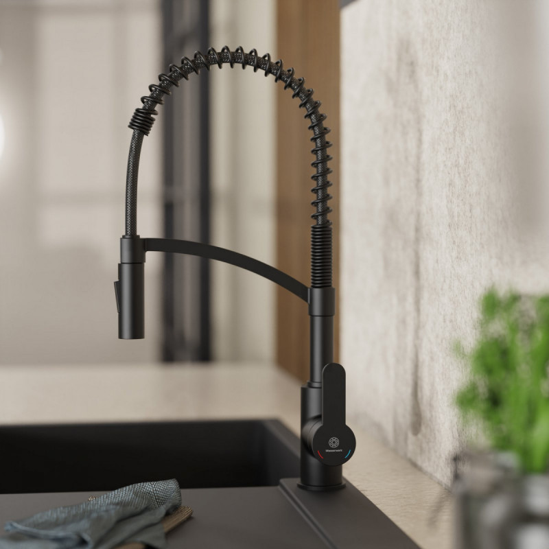 Felis Semi-Pro, Kitchen faucet semi-pro with pull-down spiral spring in matte black