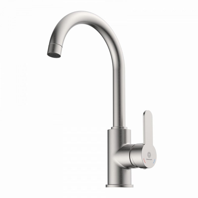 Felis Bar, Kitchen faucet with arched spout in brushed nickel