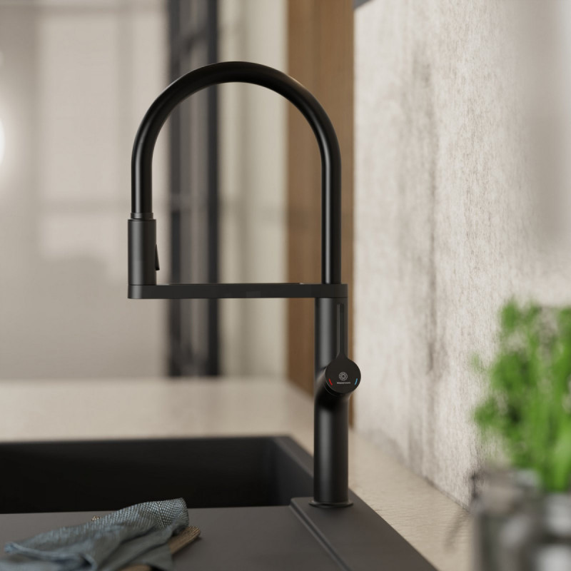 Atik, Kitchen faucet semi-pro with pull-down soft-touch hose in matte black
