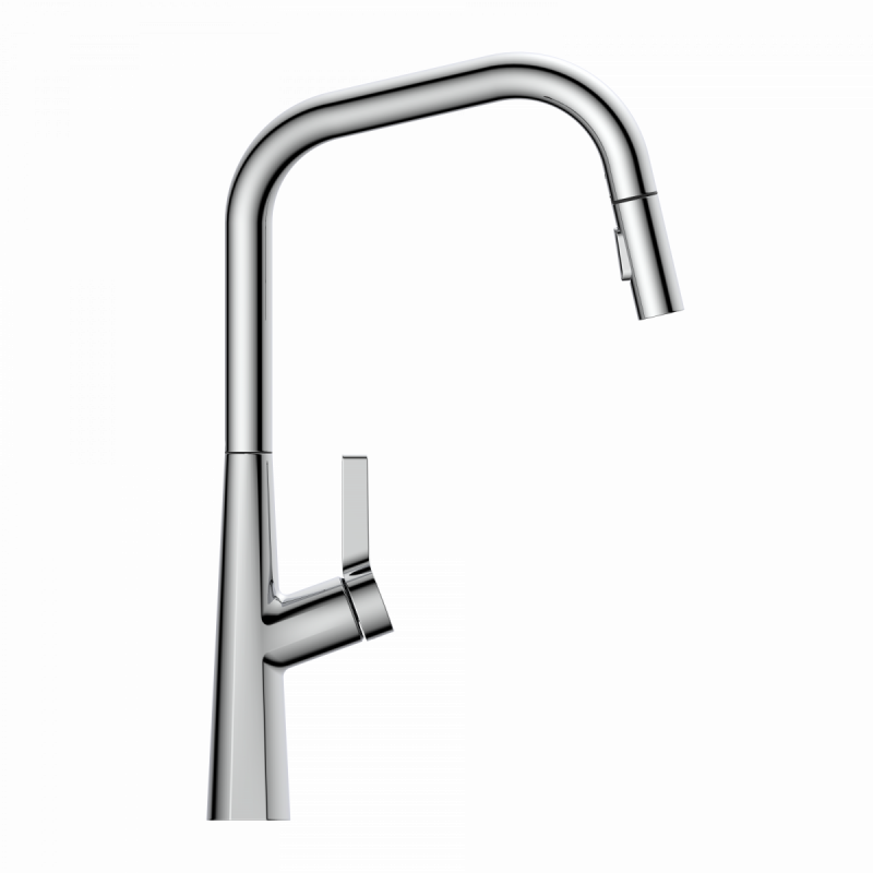 Keid Edge, Kitchen faucet with edged spout and pull-down spray in chrome
