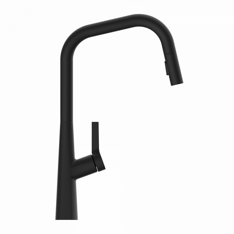 Keid Edge, Kitchen faucet with edged spout and pull-down spray in matte black