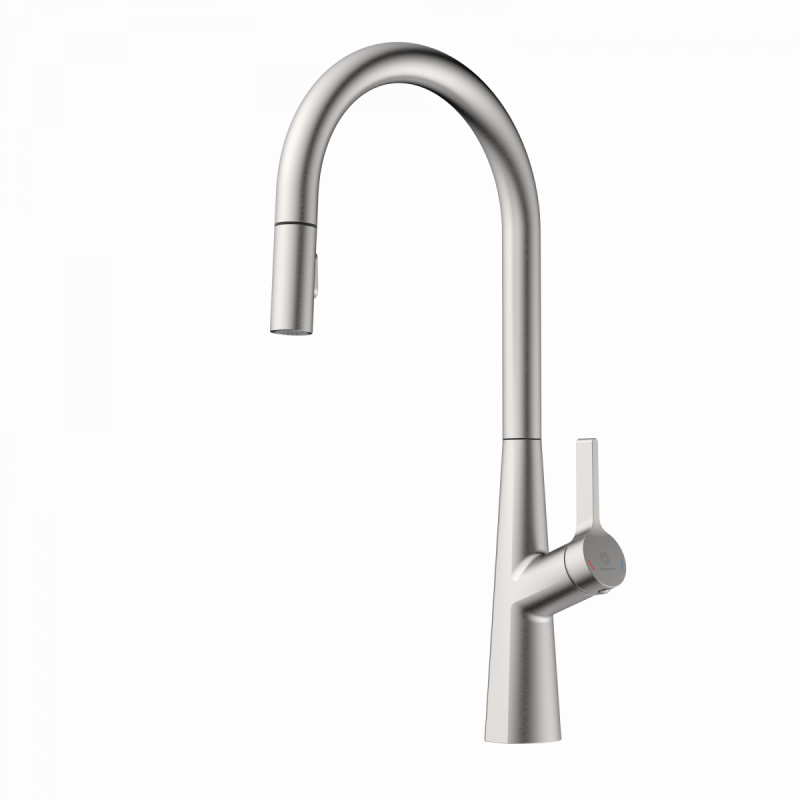 Keid Sphere, Kitchen faucet with arched spout and pull-out spray in brushed nickel