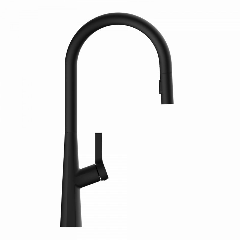 Keid Sphere, Kitchen faucet with arched spout and pull-out spray in matte black