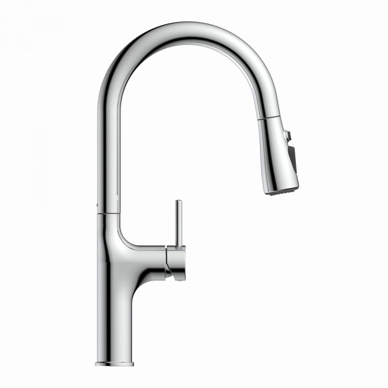 Maia, Kitchen faucet with arched spout and pull-down spray in chrome