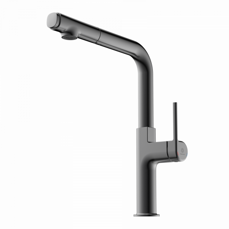 Polis, Kitchen faucet with straight spout and pull-out spray in matte graphite