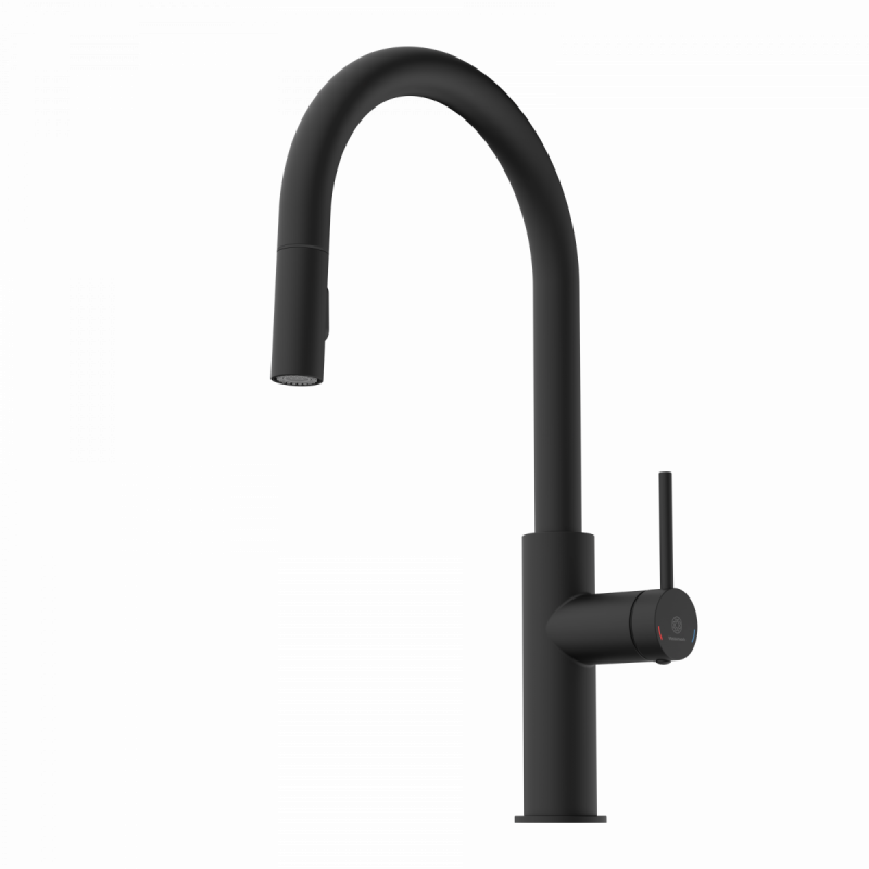 Rana Sphere, Kitchen faucet with curved spout and pull-down spray in matte black