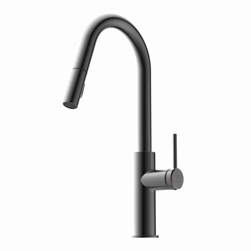 Rana Curve, Kitchen faucet with curved spout and pull-down spray in matte graphite