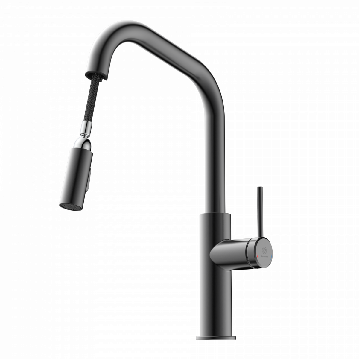 Rana Edge, Kitchen faucet with edged spout and pull-down spray in matte graphite