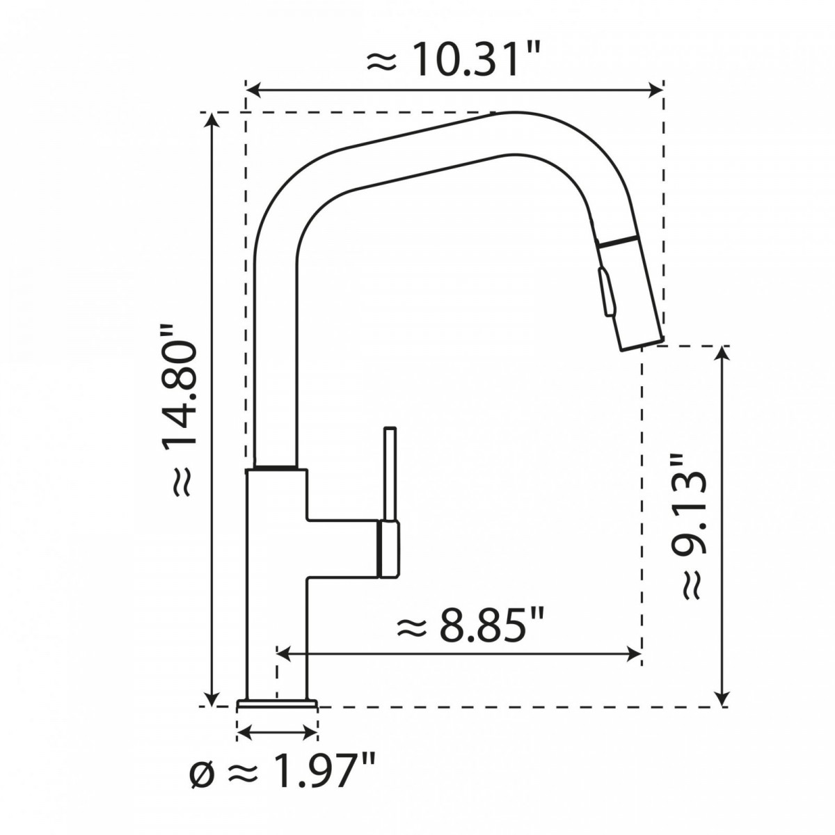 Rana Edge, Kitchen faucet with edged spout and pull-down spray in matte graphite