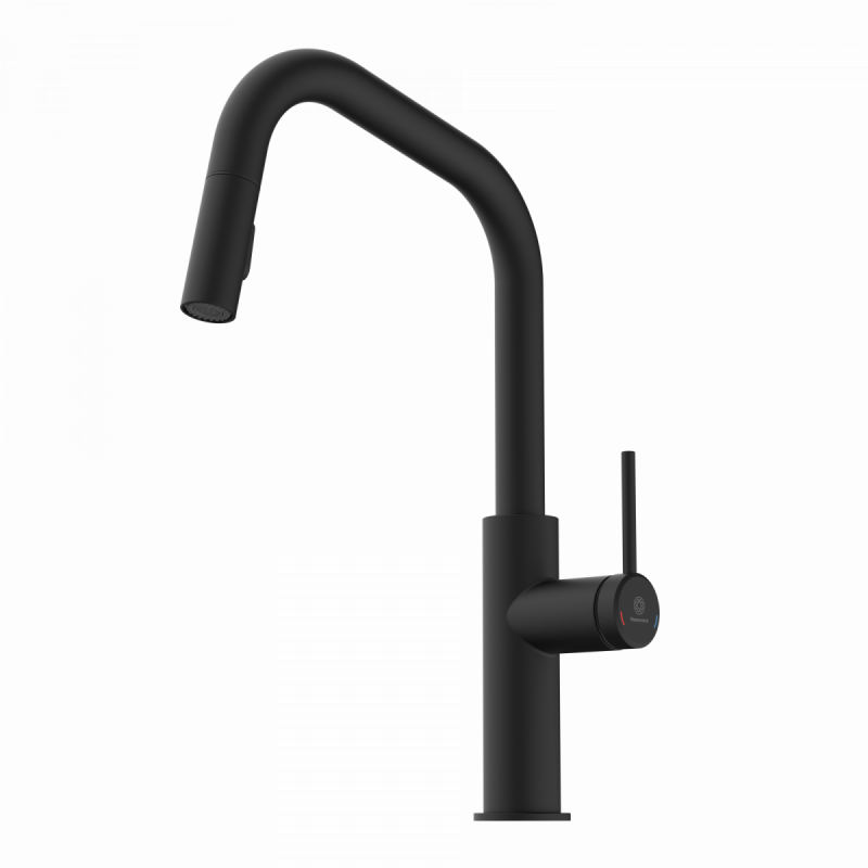 Rana Edge, Kitchen faucet with edged spout and pull-down spray in matte black
