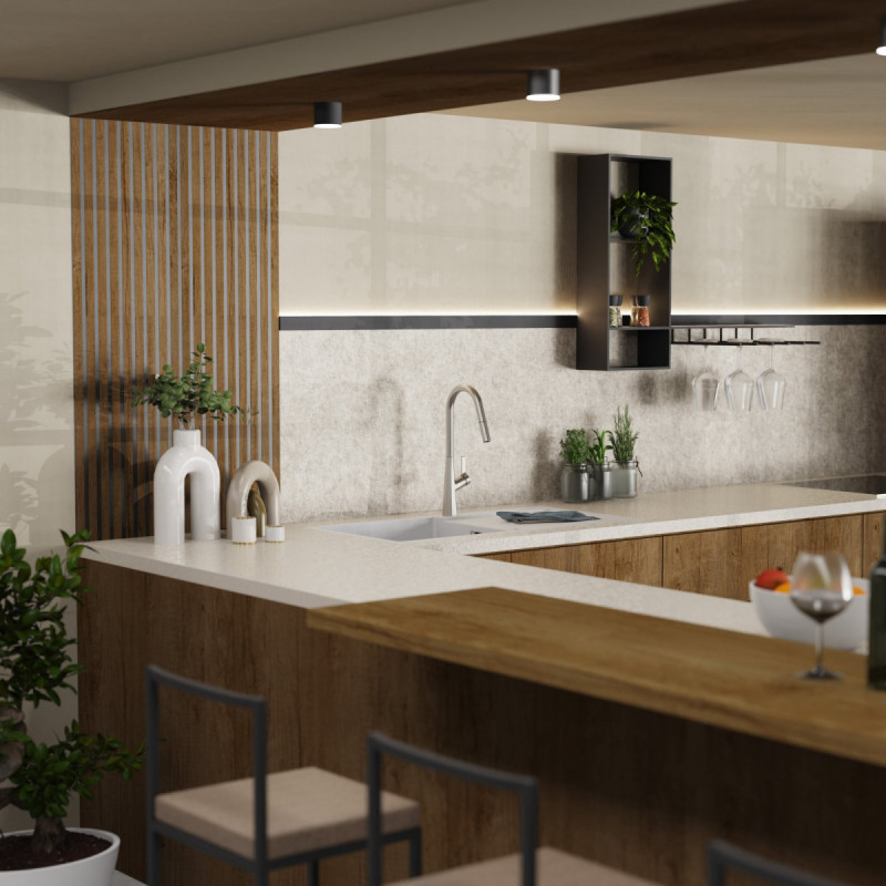 Keid Curve, Kitchen faucet with curved spout and pull-down spray in brushed nickel