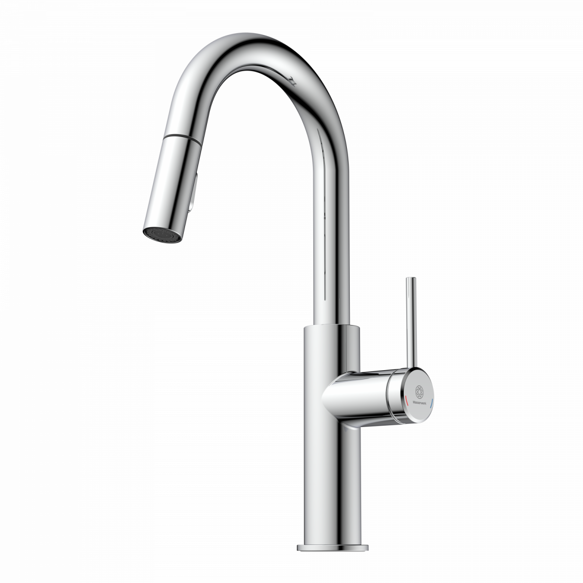 Rana Prep, Kitchen faucet with low curved spout and pull-down spray in chrome