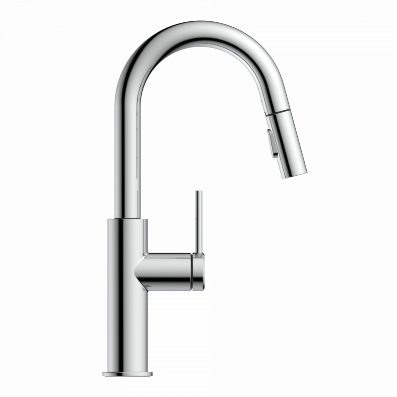 Rana Prep, Kitchen faucet with low curved spout and pull-down spray in chrome