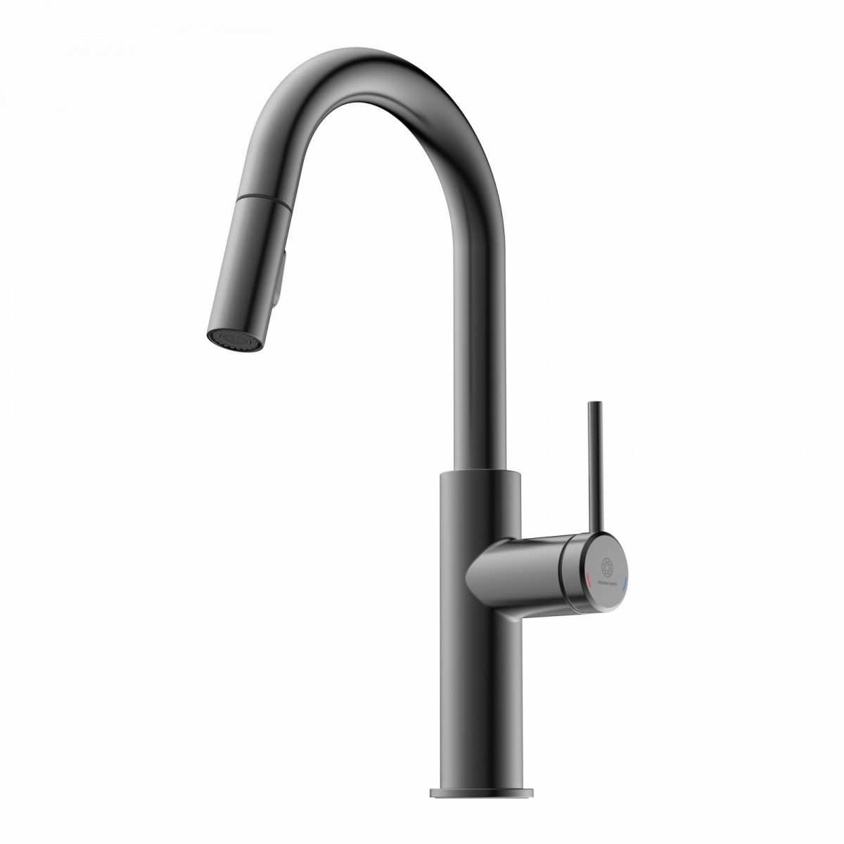 Rana Prep, Kitchen faucet with low curved spout and pull-down spray in matte graphite