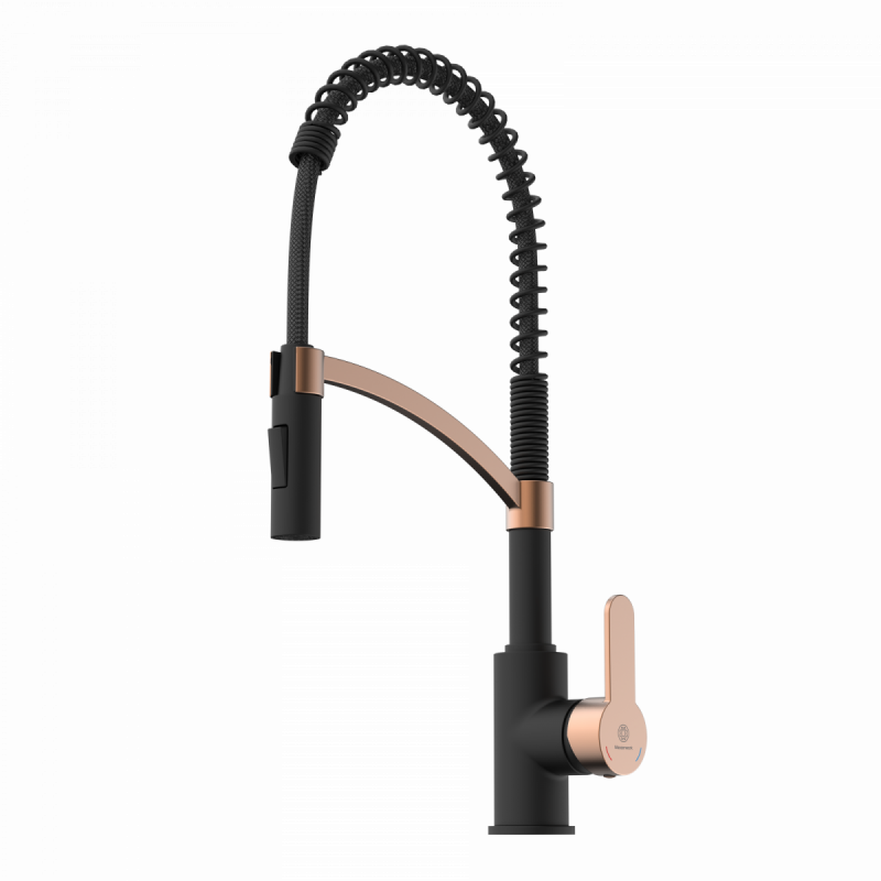 Felis Semi-Pro, Kitchen faucet semi-pro with pull-down spiral spring in matte black and rose gold