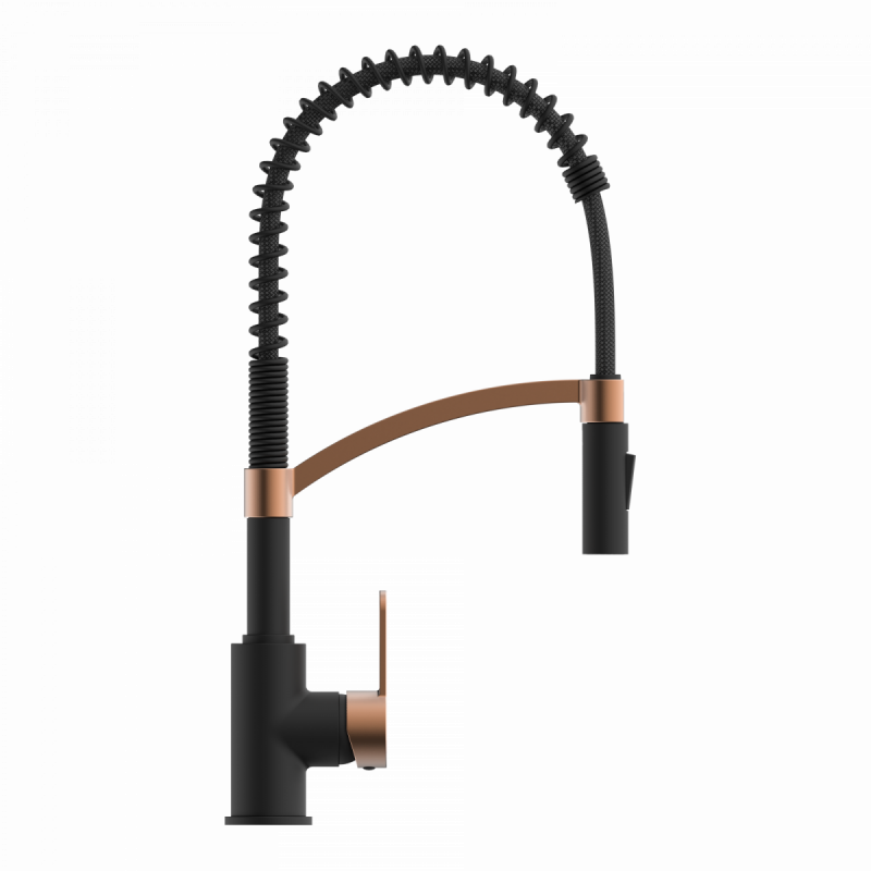 Felis Semi-Pro, Kitchen faucet semi-pro with pull-down spiral spring in matte black and rose gold