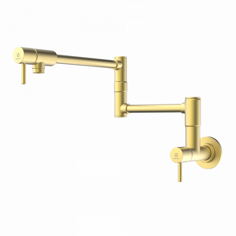 Pot Filler, wall-mounted articulated mixer tap for the kitchen in brushed gold