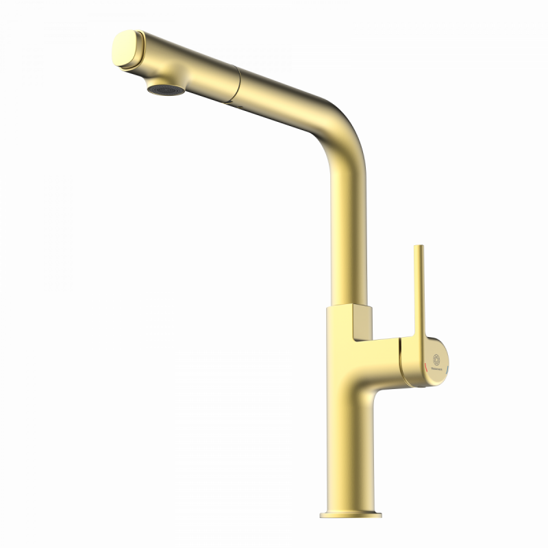 Polis, Kitchen faucet with straight spout and pull-out spray in brushed gold