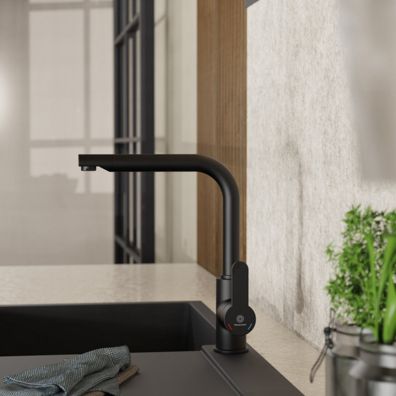 Felis, Kitchen faucet with straight spout in matte black