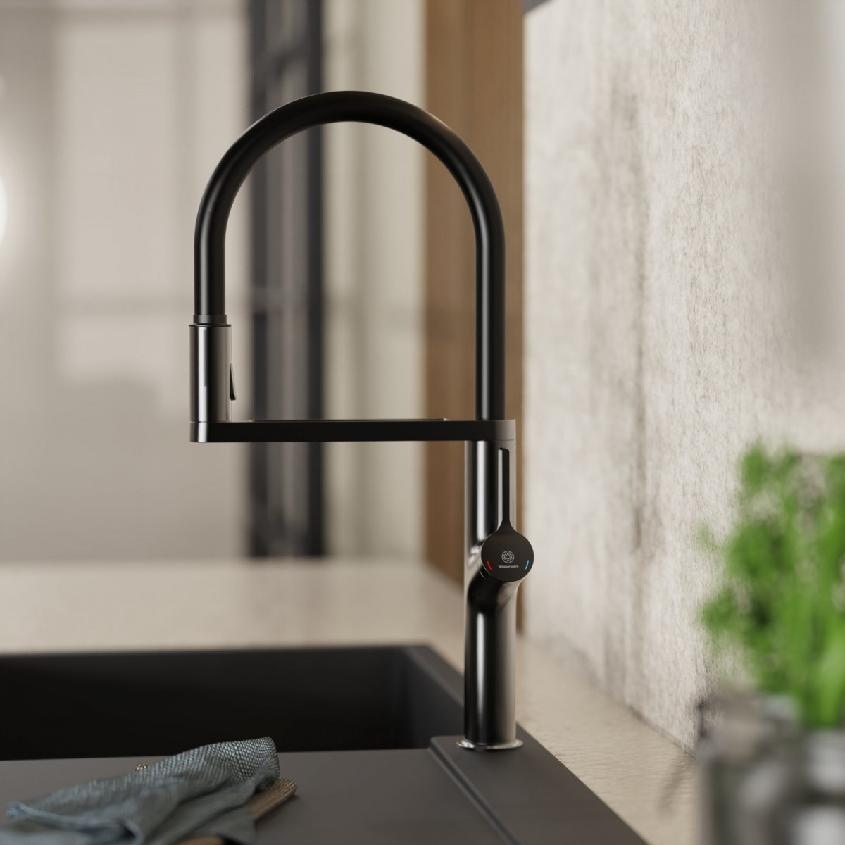 Atik, Kitchen faucet semi-pro with pull-down soft-touch hose in matte graphite