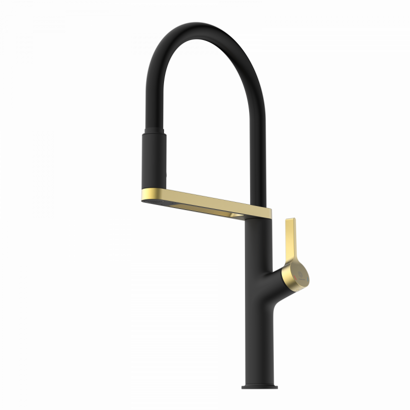 Atik, Kitchen faucet semi-pro with pull-down soft-touch hose in matte black and brushed gold