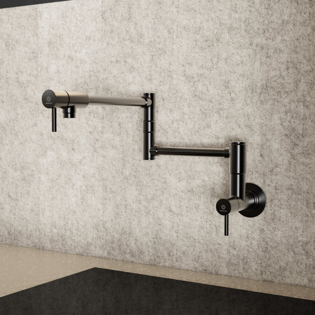 Pot Filler, wall-mounted articulated mixer tap for the kitchen in matte graphite