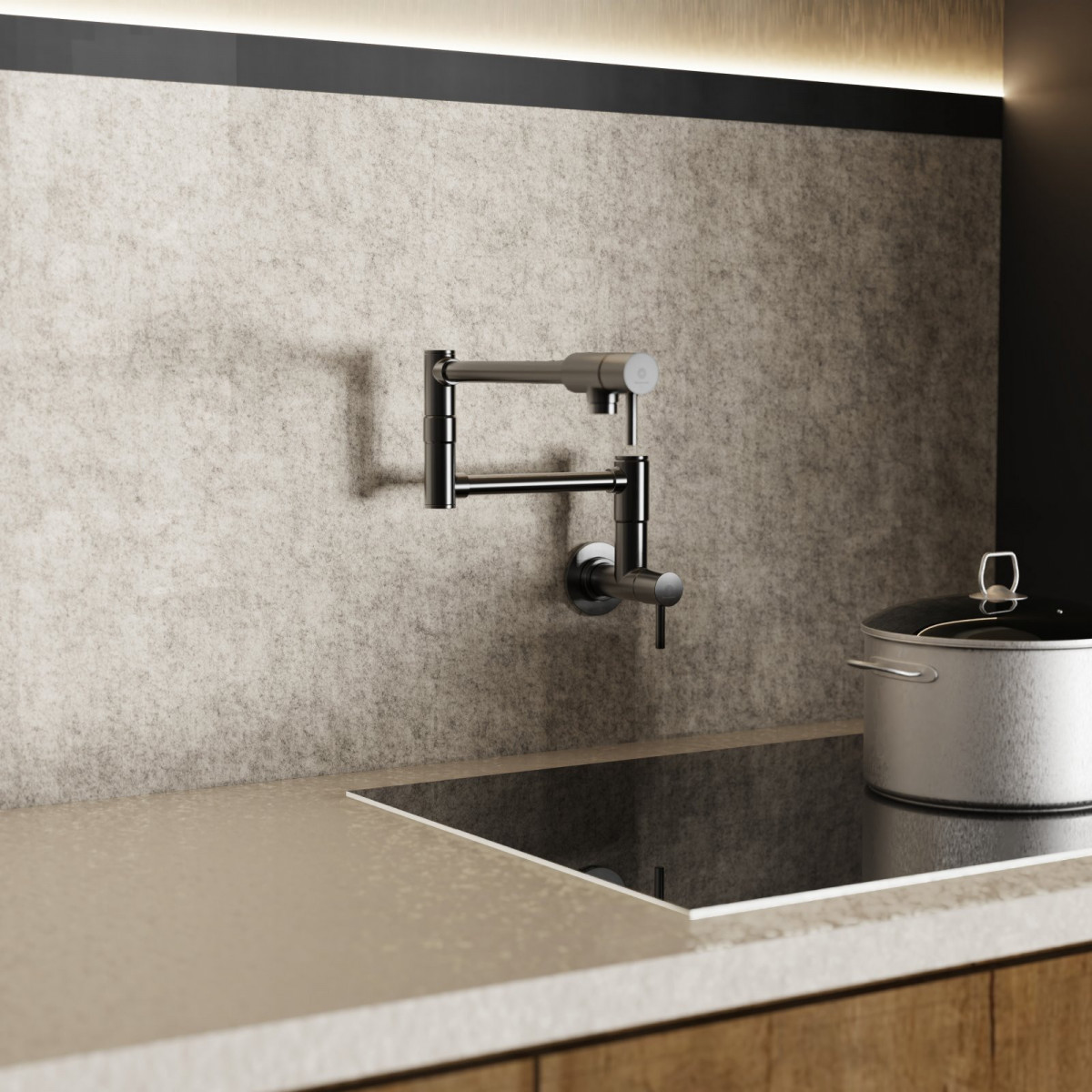 Pot Filler, wall-mounted articulated mixer tap for the kitchen in matte graphite