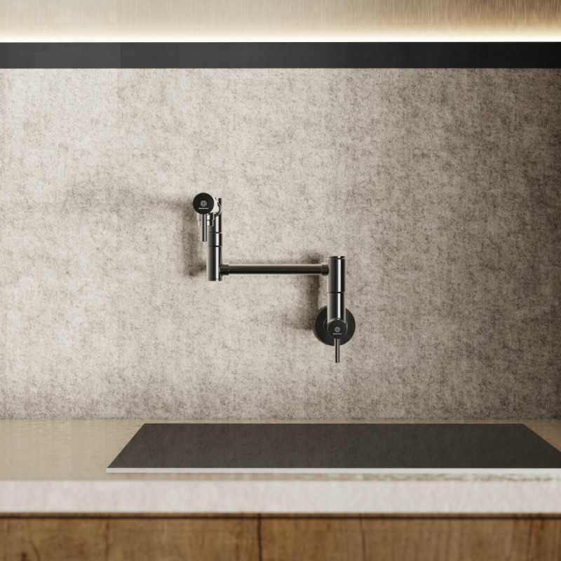 Pot Filler, wall-mounted articulated mixer tap for the kitchen in matte graphite