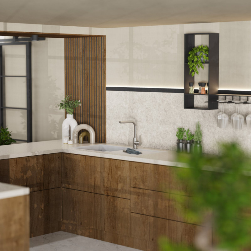 Felis, Kitchen faucet with straight spout in brushed nickel