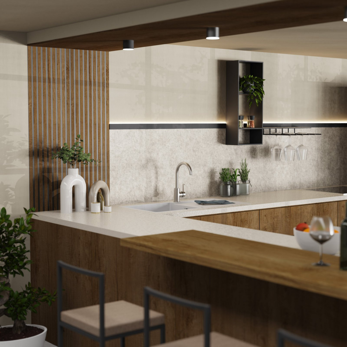 Felis Bar, Kitchen faucet with arched spout in brushed nickel