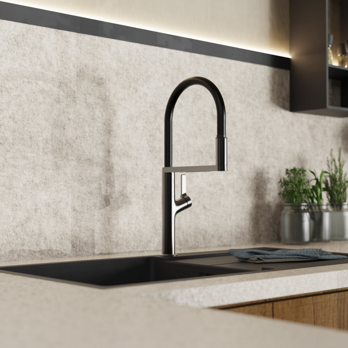 Atik, Kitchen faucet semi-pro with pull-down soft-touch hose in matte graphite