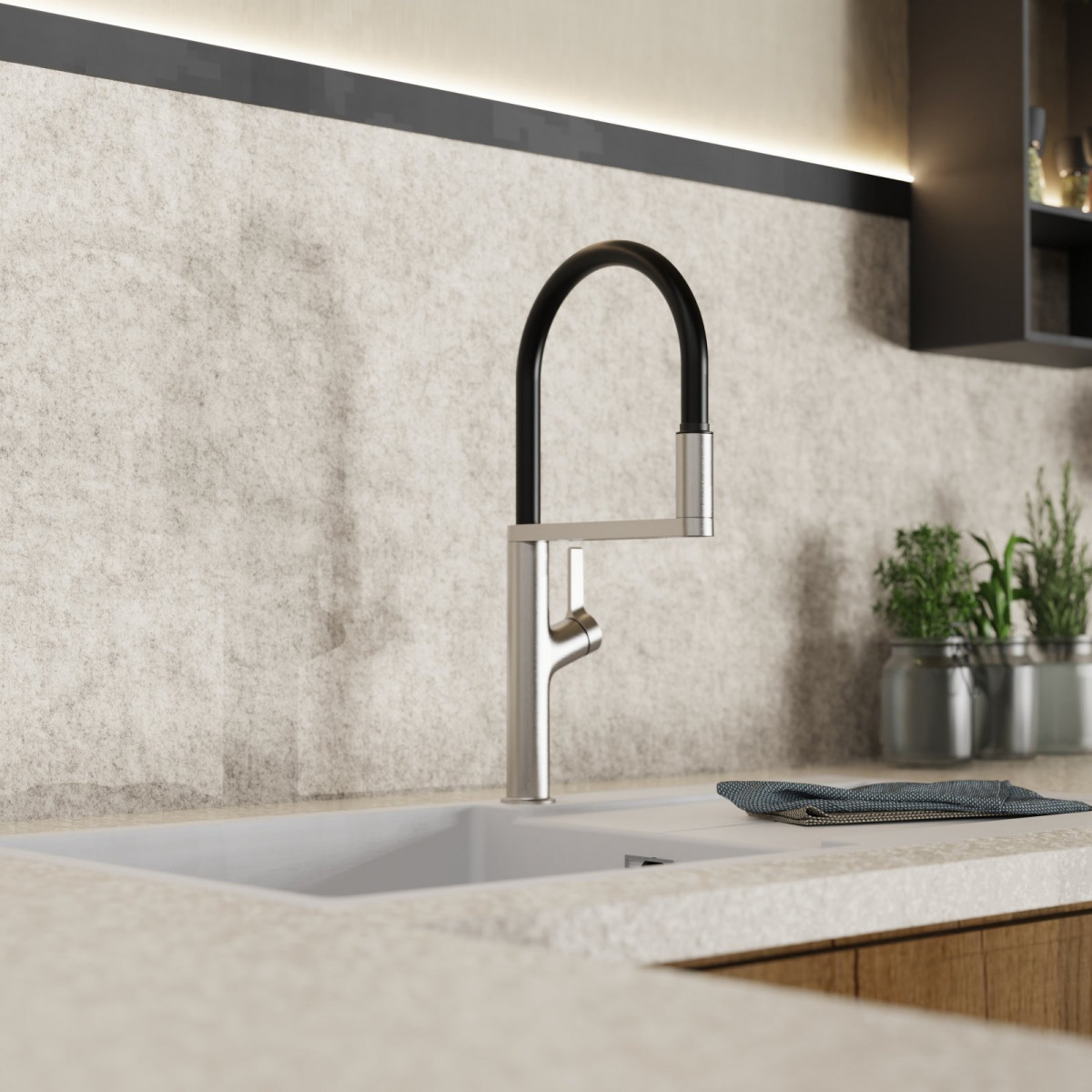 Atik, Kitchen faucet semi-pro with pull-down soft-touch hose in brushed nickel