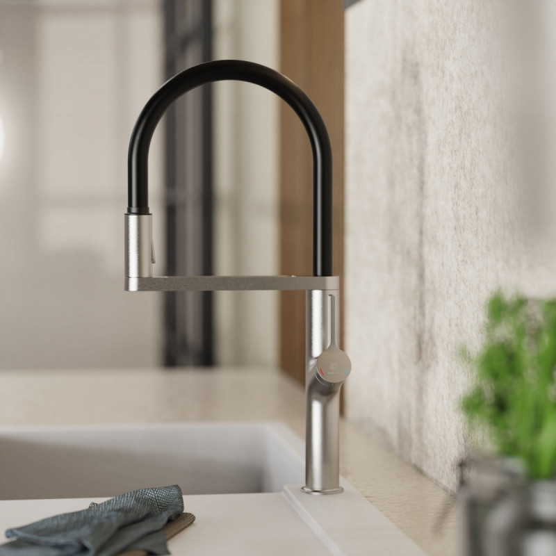 Atik, Kitchen faucet semi-pro with pull-down soft-touch hose in brushed nickel