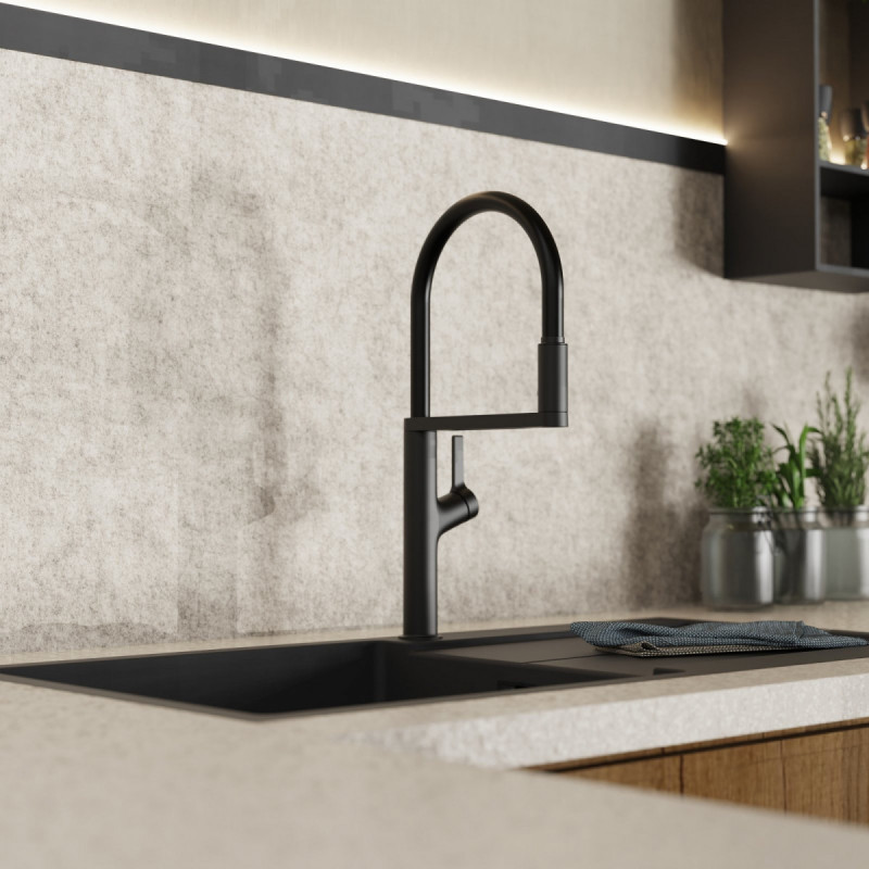 Atik, Kitchen faucet semi-pro with pull-down soft-touch hose in matte black