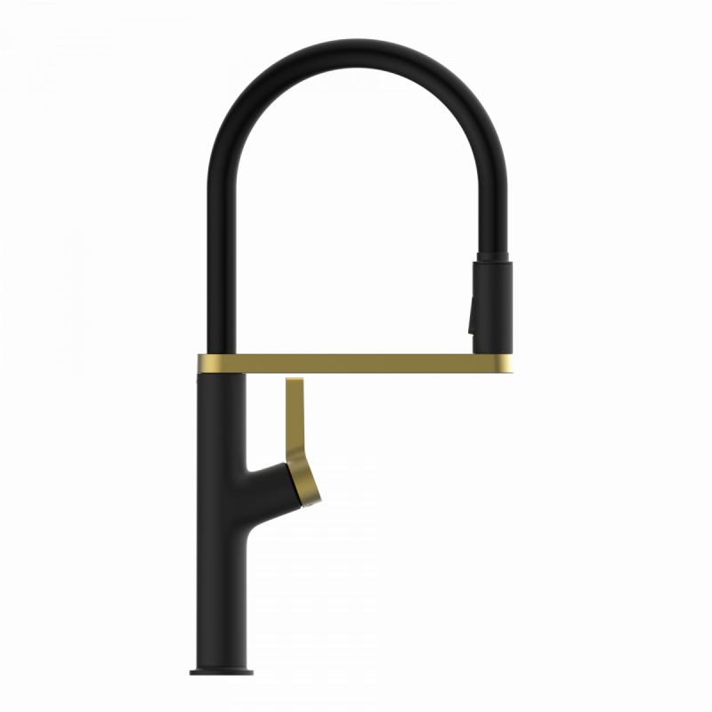 Atik, Kitchen faucet semi-pro with pull-down soft-touch hose in matte black and brushed gold