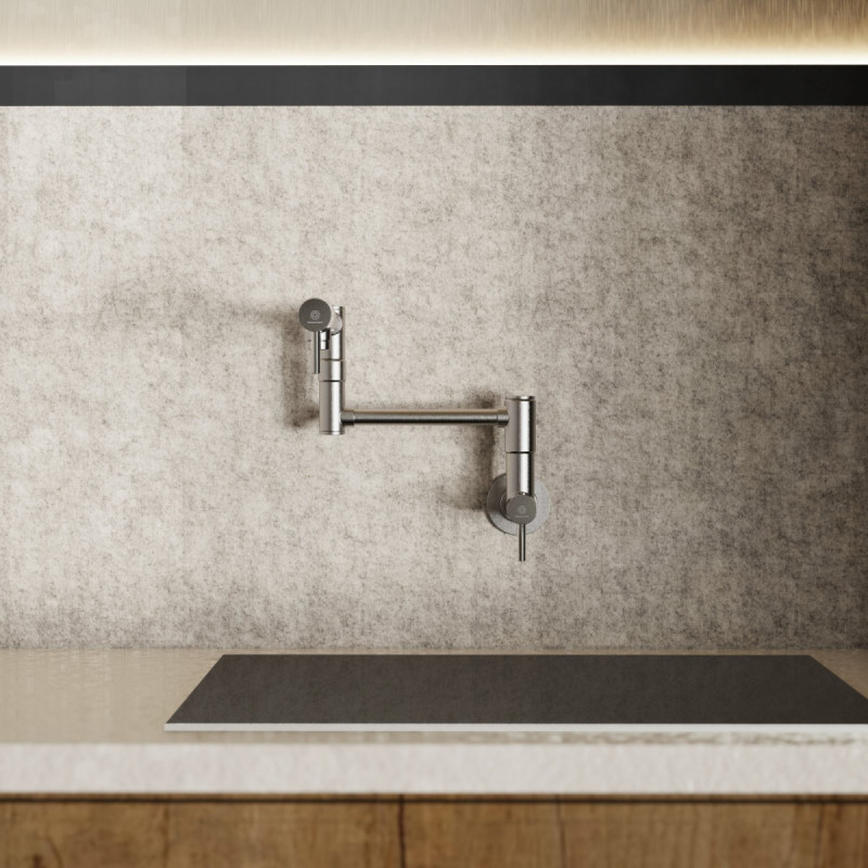 Pot Filler, wall-mounted articulated mixer tap for the kitchen in brushed nickel