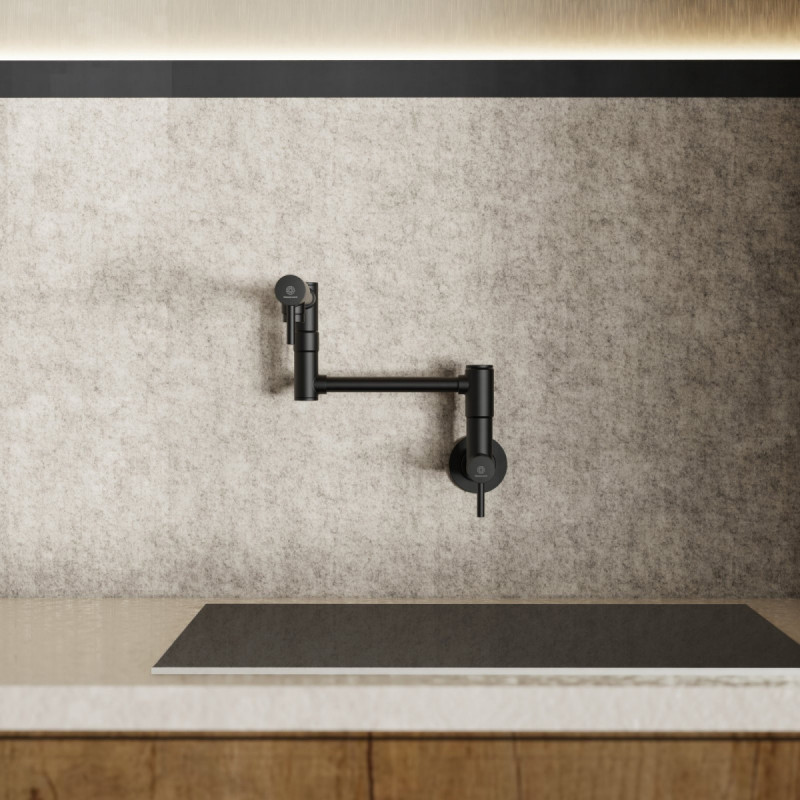 Pot Filler, wall-mounted articulated mixer tap for the kitchen in matte black